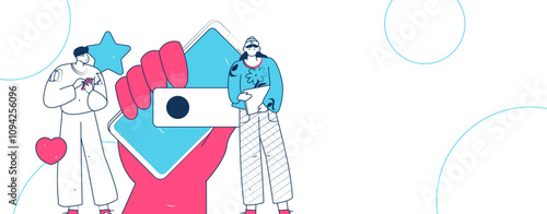 Virtual characters social communication concept business flat vector hand drawn illustration
