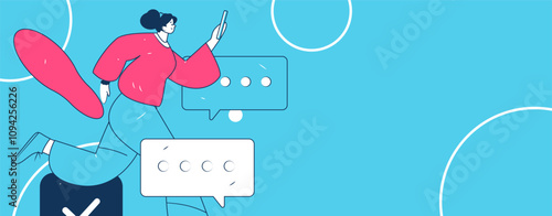 Virtual characters social communication concept business flat vector hand drawn illustration
