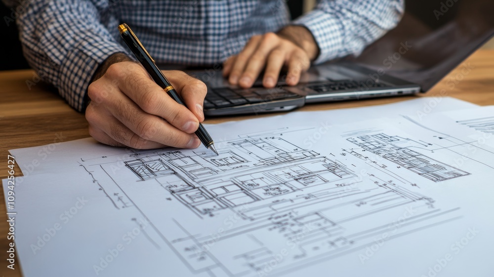 Architectural planning sketch workspace drafting process indoor environment close-up view design innovation Architectural planning sketch workspace drafting process indoor environment close-up view design innovation