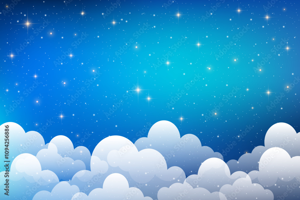 Night sky background with clouds and stars. Vector magic space ...