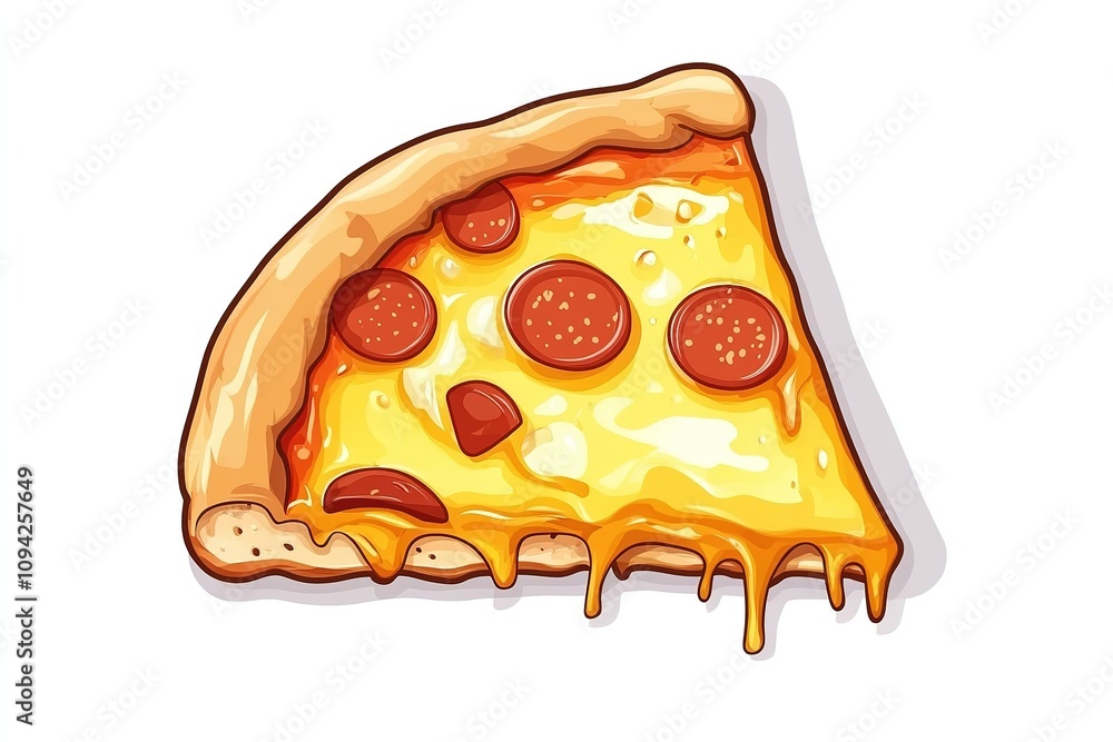 Sticker graphic and illustration with slice of pizza for abstract comic pepperoni and cheese. Emoji, icon and cartoon of fast food for logo, animation. white background, illustration Sticker graphic and illustration with slice of pizza for abstract comic pepperoni and cheese. Emoji, icon and cartoon of fast food for logo, animation. white background, illustration