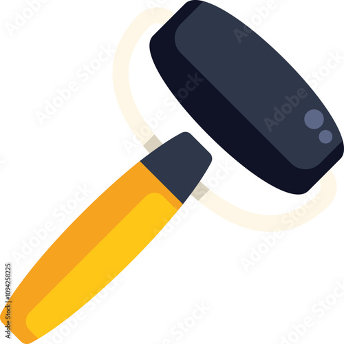 Lint roller with yellow handle removing dust, hair, fluff and fur from clothes