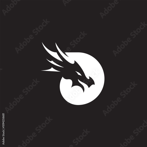 Dragon character vector illustration logo on BlackBackground