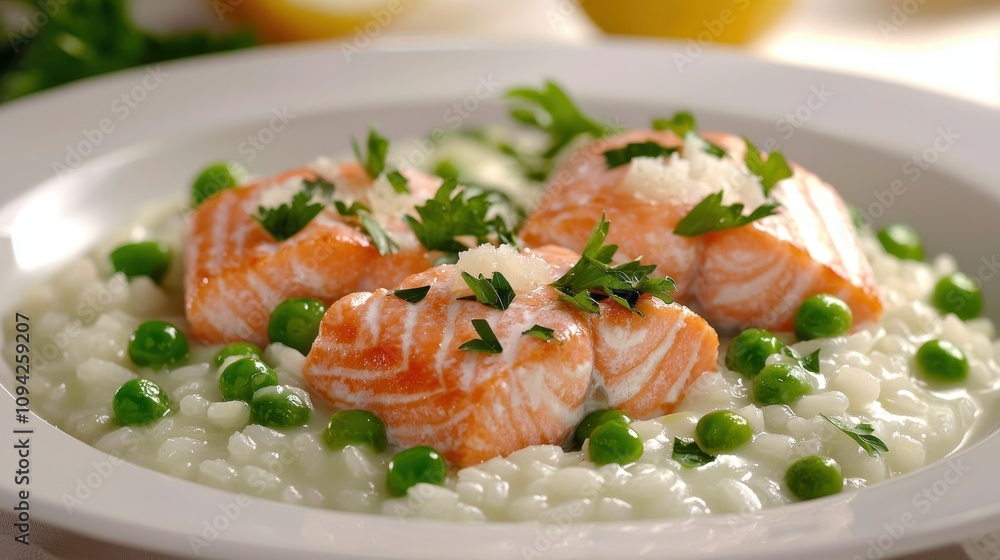 Omega-3 Rich Salmon and Sweet Pea Risotto for Healthy Dinner Omega-3 Rich Salmon and Sweet Pea Risotto for Healthy Dinner