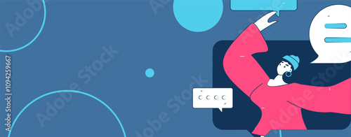 Virtual characters social communication concept business flat vector hand drawn illustration
