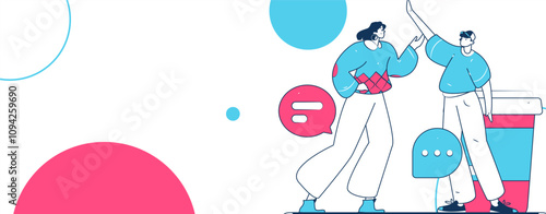 Virtual characters social communication concept business flat vector hand drawn illustration
