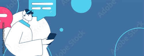 Virtual characters social communication concept business flat vector hand drawn illustration
