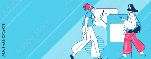 Virtual characters social communication concept business flat vector hand drawn illustration
