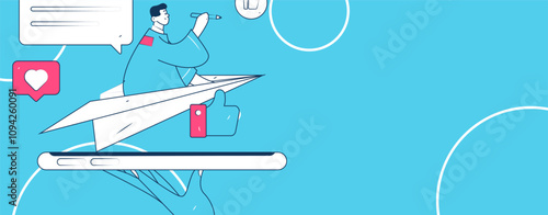 Virtual characters social communication concept business flat vector hand drawn illustration
