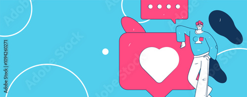 Virtual characters social communication concept business flat vector hand drawn illustration
