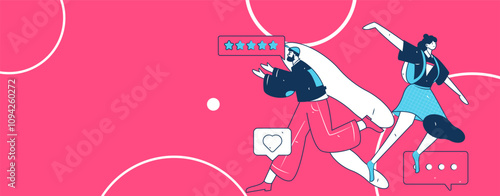 Virtual characters social communication concept business flat vector hand drawn illustration

