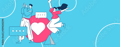 Virtual characters social communication concept business flat vector hand drawn illustration
