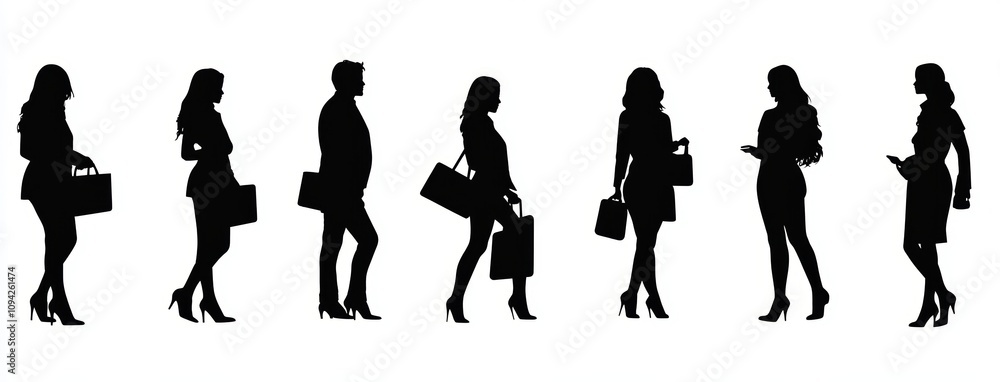 Office Workers Silhouette Business Attire Digital Art Vector Illustration Office Workers Silhouette Business Attire Digital Art Vector Illustration