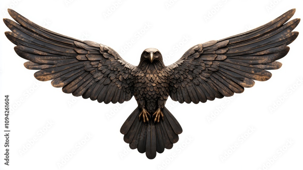Obraz premium A majestic soaring eagle showcases its wingspan in stunning detail. The beautifully crafted design captures the essence of freedom and power. Generative AI