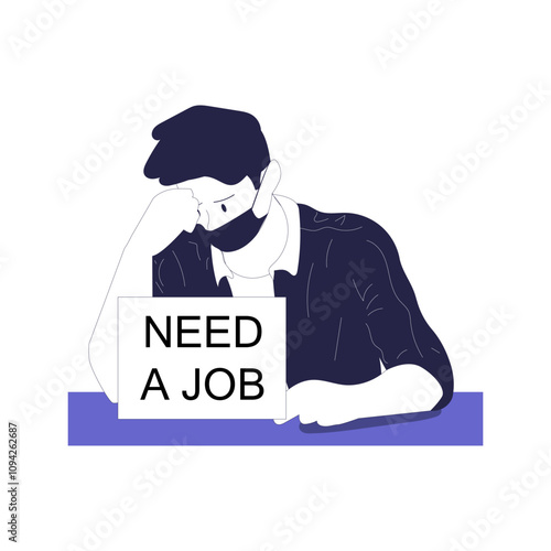Fired dismissed sad office worker leaving with box after job loss. Man employee quitting. Unemployed jobless person. Layoff, dismissal concept. Flat vector illustration isolated on white background
