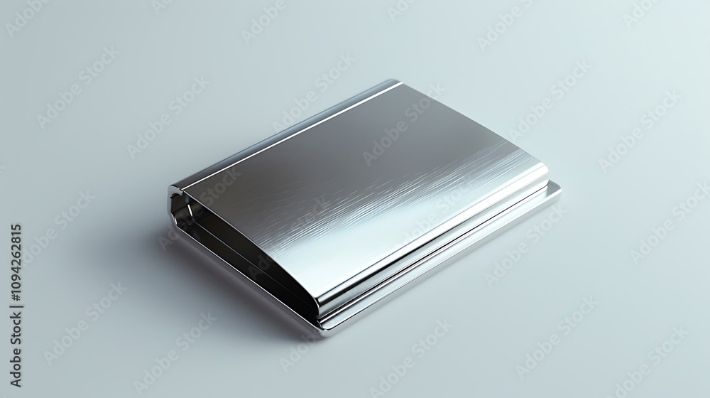 A silver business card holder with a clean, sleek design, placed on a white background. A silver business card holder with a clean, sleek design, placed on a white background.