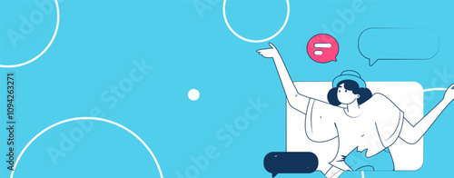 Virtual characters social communication concept business flat vector hand drawn illustration
