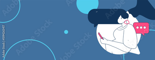 Virtual characters social communication concept business flat vector hand drawn illustration
