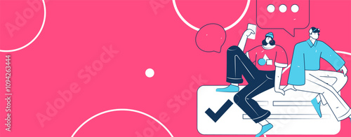 Virtual characters social communication concept business flat vector hand drawn illustration
