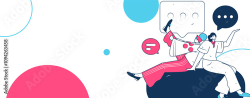 Virtual characters social communication concept business flat vector hand drawn illustration
