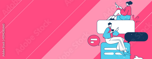 Virtual characters social communication concept business flat vector hand drawn illustration
