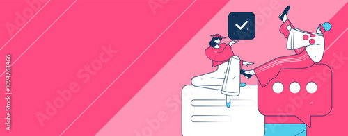 Virtual characters social communication concept business flat vector hand drawn illustration
