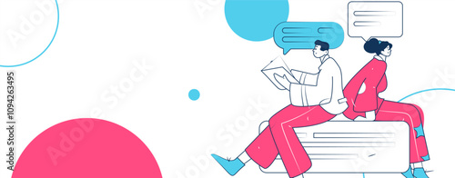 Virtual characters social communication concept business flat vector hand drawn illustration
