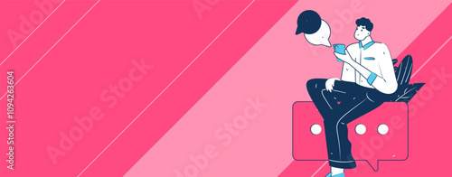 Virtual characters social communication concept business flat vector hand drawn illustration
