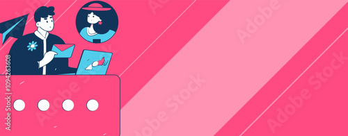 Virtual characters social communication concept business flat vector hand drawn illustration
