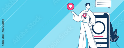 Virtual characters social communication concept business flat vector hand drawn illustration
