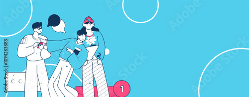 Virtual characters social communication concept business flat vector hand drawn illustration
