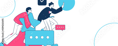 Virtual characters social communication concept business flat vector hand drawn illustration
