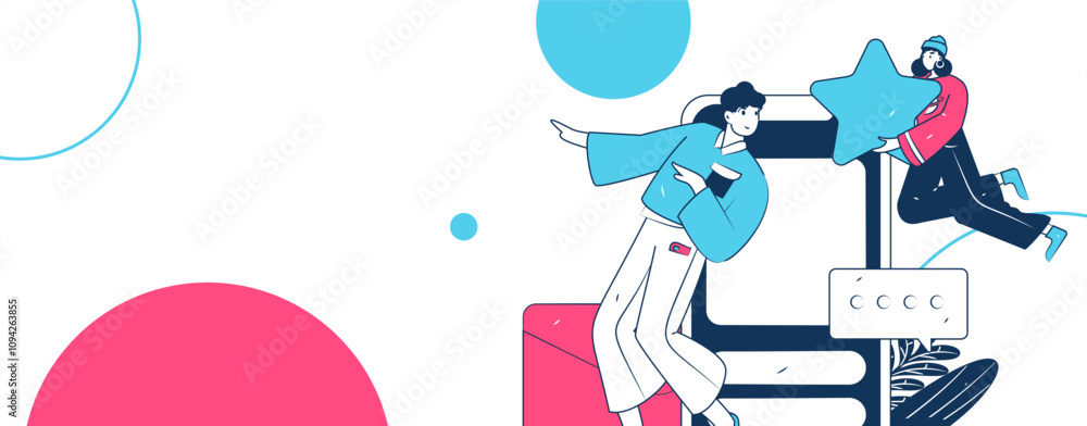 Obraz premium Virtual characters social communication concept business flat vector hand drawn illustration 