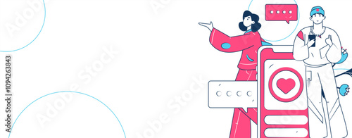 Virtual characters social communication concept business flat vector hand drawn illustration
