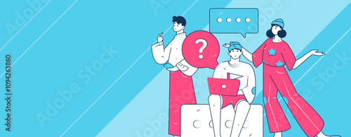 Virtual characters social communication concept business flat vector hand drawn illustration
