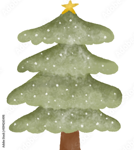 Watercolor illustration of a christmas tree with snow on its leaves