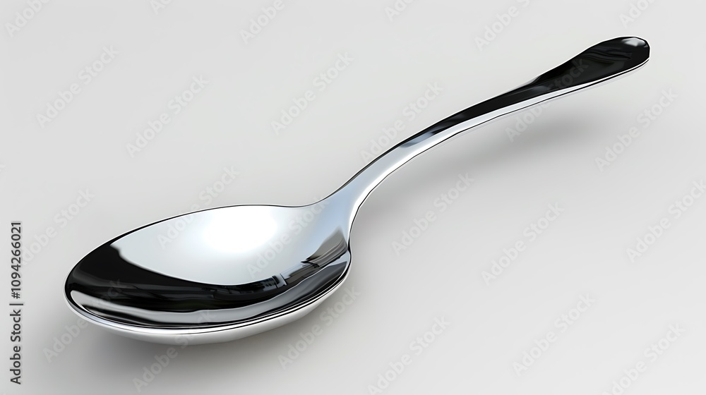 A silver spoon with a sleek handle, isolated on a white background. A silver spoon with a sleek handle, isolated on a white background.