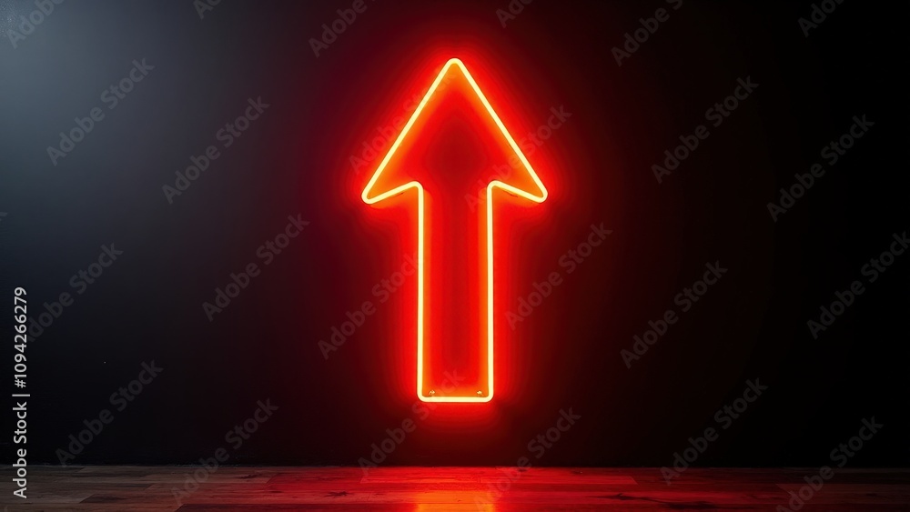 Glowing neon arrow up signage on a black matte wall, making it ideal for modern interiors and creative commercial spaces. Glowing neon arrow up signage on a black matte wall, making it ideal for modern interiors and creative commercial spaces.