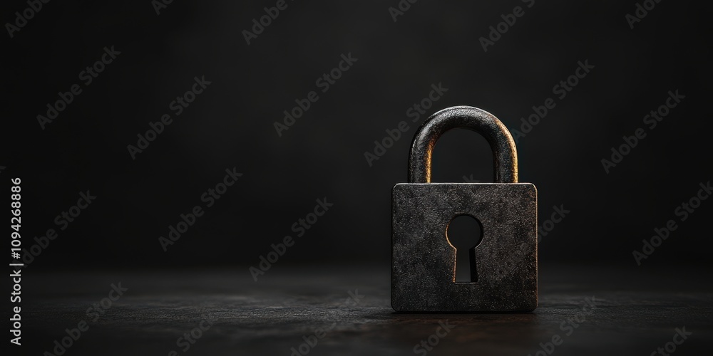 Fototapeta premium A close-up of a rusty padlock on a dark background, symbolizing privacy, security, and protection.