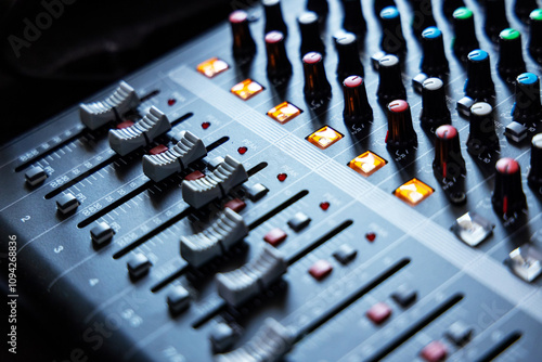 Wallpaper Mural Closeup new blue knob for music mixers. sound engineer music mixer control panel. Torontodigital.ca