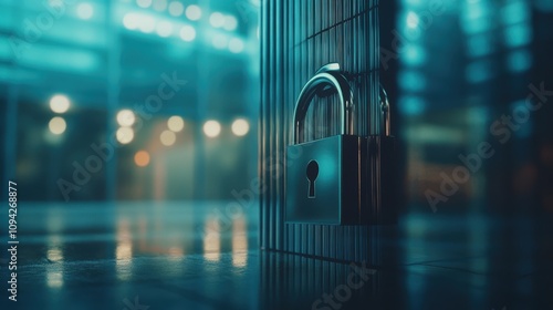 A close-up of a padlock symbolizing security in a modern office environment.