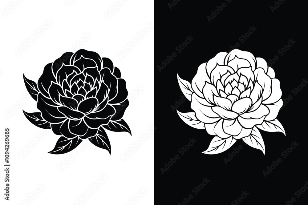Obraz premium Peony Flower Vector. Timeless Beauty in Silhouette Illustration