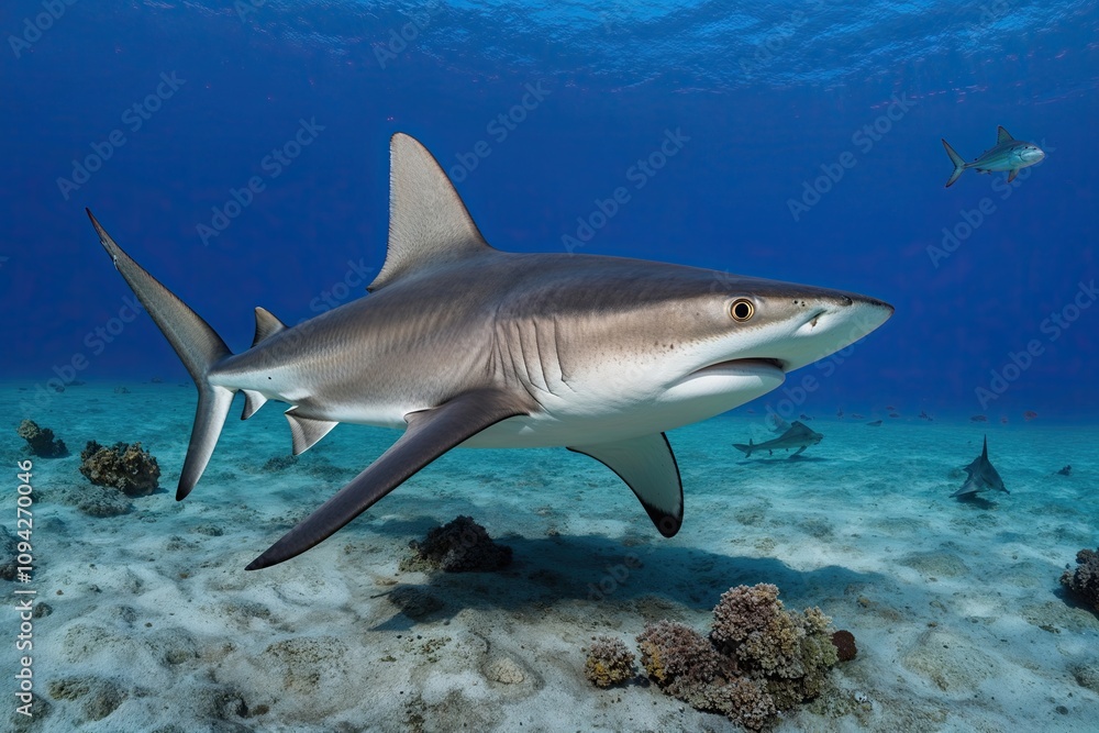 Fototapeta premium Hammerhead Shark Isolated on White Background Predatory Marine Fish
