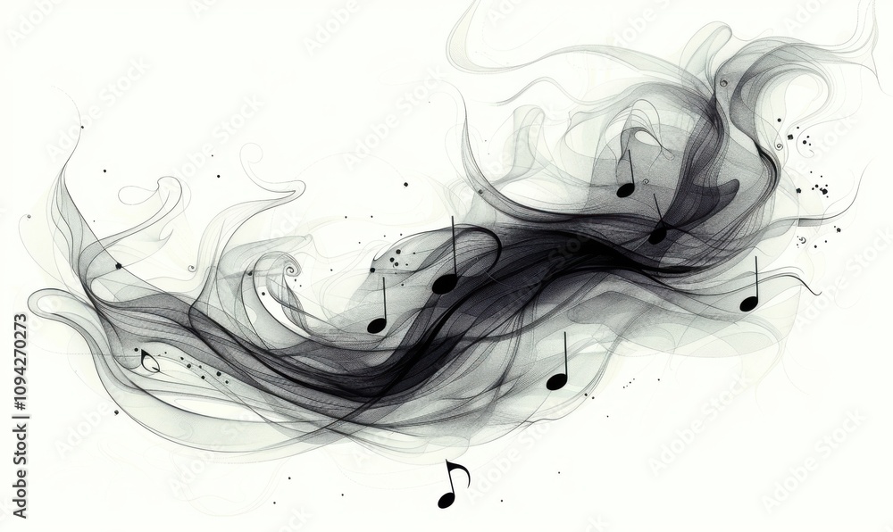 A dynamic and abstract representation of melody flows through clean vector sketches of music notes, illustrating a harmonious blend of sound and art in a minimalist style A dynamic and abstract representation of melody flows through clean vector sketches of music notes, illustrating a harmonious blend of sound and art in a minimalist style