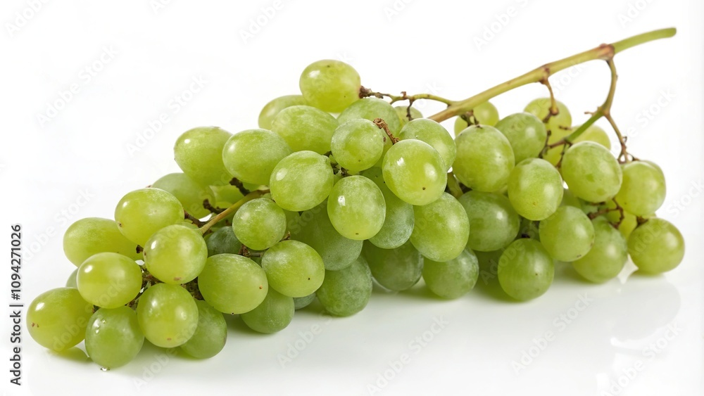 Fresh bunch of green grapes on a white background with subtle shadows and highlights, kitchen, natural light, white background, food, grapes Fresh bunch of green grapes on a white background with subtle shadows and highlights, kitchen, natural light, white background, food, grapes