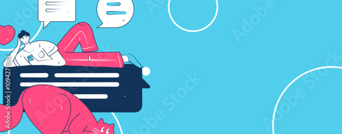 Virtual characters social communication concept business flat vector hand drawn illustration
