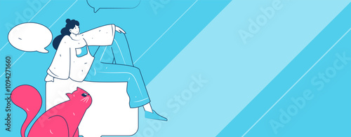 Virtual characters social communication concept business flat vector hand drawn illustration
