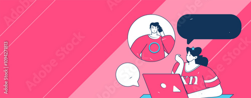 Virtual characters social communication concept business flat vector hand drawn illustration
