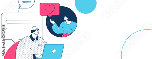 Virtual characters social communication concept business flat vector hand drawn illustration
