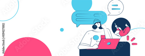 Virtual characters social communication concept business flat vector hand drawn illustration
